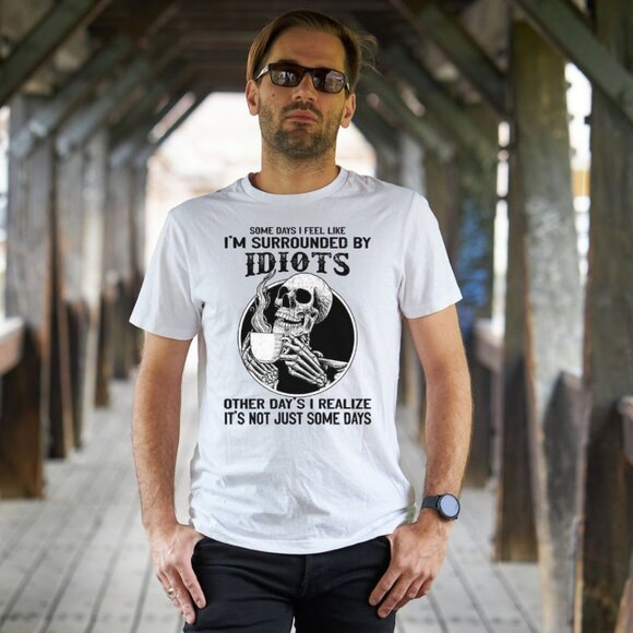 Surrounded By Idiots Mens Tee Graphic Short Sleeve T-Shirt - Picture 1 of 2